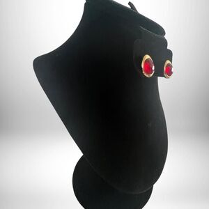 Vintage 1981 Opulent Cabochon Simulated Garnet Earrings |  NIB